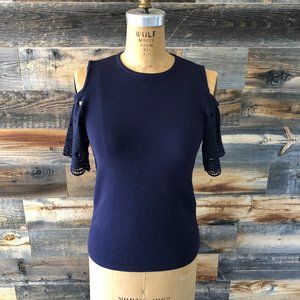 NWT ANN TAYLOR Women Cold Shoulder w/Lace Top, Navy, XS/2